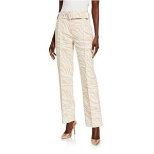 NWT $1150 LAPOINTE Cream & Tan Zebra Print Cotton Virgin Wool Trouser Pant